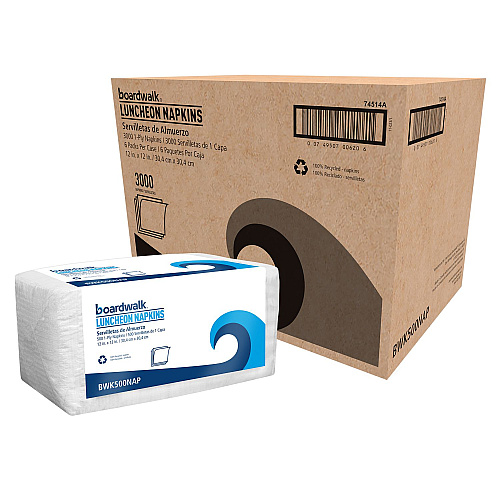 Boardwalk 1/4-Fold Lunch Napkins, 1-Ply, 12" x 12", White, 500/Pack, 6 Packs/Carton (BWK500NAP)