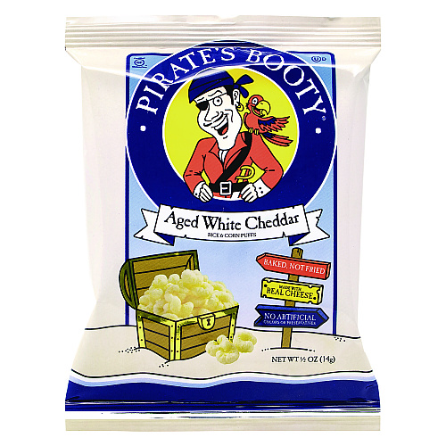 Pirate's Booty Natural Aged White Cheddar Baked Corn Puffs, 0.5 oz Bag, 36/Box, 2 Boxes/Carton (60004090)
