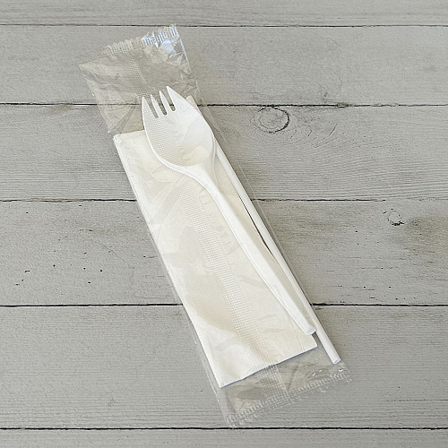 Boardwalk School Cutlery Kit, Napkin/Spork/Straw, White, 1,000/Carton (BWKSCHOOLKITPP)