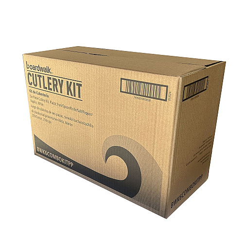 Boardwalk Six-Piece Cutlery Kit, Fork/Knife/Teaspoon/Napkin/Pepper/Salt, White, 1,000/Carton (BWK6COMBOKITPP)