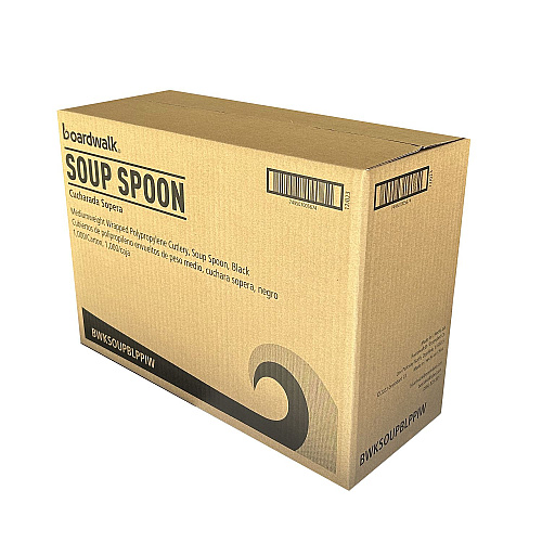 Boardwalk Mediumweight Wrapped Polypropylene Cutlery, Soup Spoon, Black, 1,000/Carton (BWKSOUPBLPPIW)
