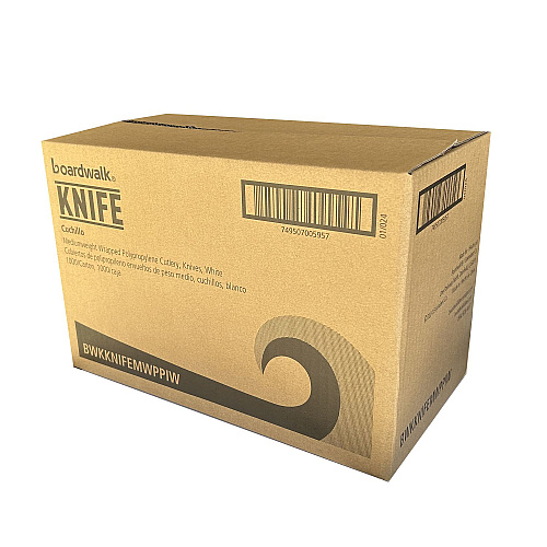 Boardwalk Mediumweight Wrapped Polypropylene Cutlery, Knife, White, 1,000/Carton (BWKKNIFEMWPPIW)