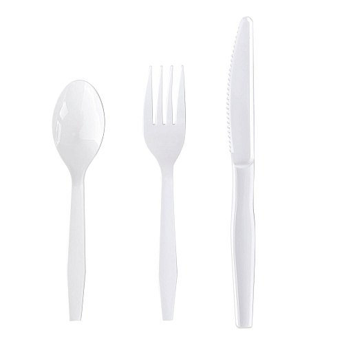 Boardwalk Three-Piece Cutlery Kit, Fork/Knife/Teaspoon, Polystyrene, White, 250/Carton (BWK3KITHVYWH)