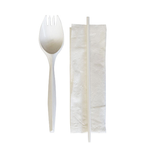 Boardwalk School Cutlery Kit, Napkin/Spork/Straw, White, 1,000/Carton (BWKSCHOOLKITPP)