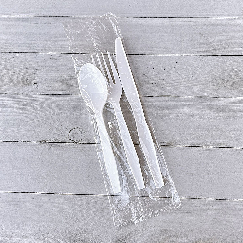 Boardwalk Three-Piece Cutlery Kit, Fork/Knife/Teaspoon, Polystyrene, White, 250/Carton (BWK3KITHVYWH)