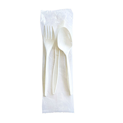 Boardwalk Three-Piece Cutlery Kit, Mediumweight, Fork/Knife/Spoon, 6.97", Plastic, White, 250/Carton (3COMBOKITPP)