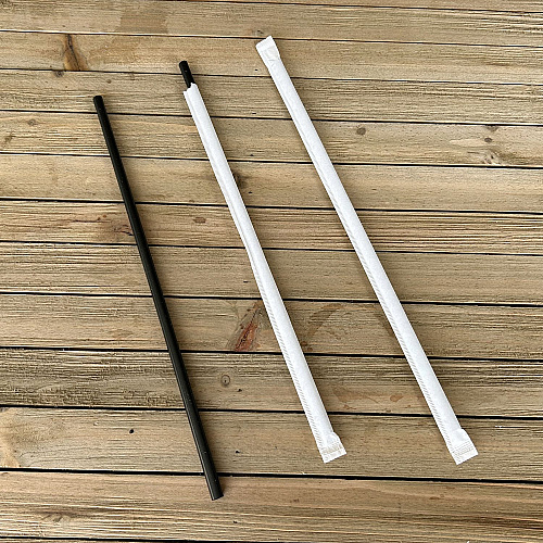 Boardwalk Wrapped Jumbo Straws, 10.25", Polypropylene, Black, 2,000/Carton (BWKJSTW1025BK)