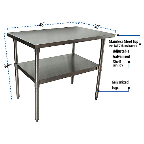 BK Resources Stainless Steel Flat Top Work Tables, 48w x 30d x 36h, Silver, 2/Pallet (2VT4830)