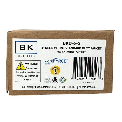 BK Resources WorkForce Standard Duty Faucet, 3.87" Height/6" Reach, Chrome-Plated Brass (BKD6)