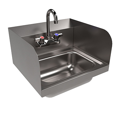 BK Resources Stainless Steel Hand Sink with Side Splashes and Faucet, 14" l x 10" w x 5" h (HSW1410SSP)