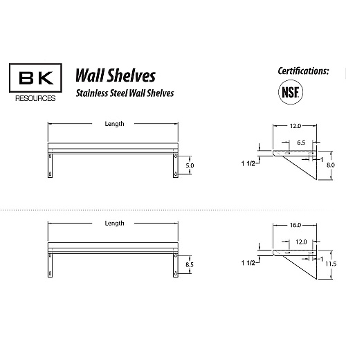 BK Resources Stainless Steel Economy Overshelf, 60w x 12d x 8h, Stainless Steel, Silver, 2/Pallet (2WSE1260)