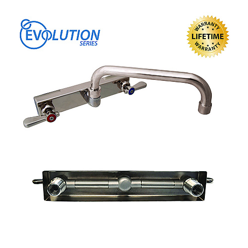 BK Resources Evolution Splash Mount Stainless Steel Faucet, 4.69" Height/12" Reach, Stainless Steel (EVO8SM12)