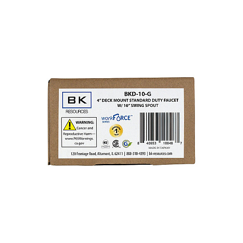 BK Resources WorkForce Standard Duty Faucet, 4.55" Height/10" Reach, Chrome-Plated Brass (BKD10)
