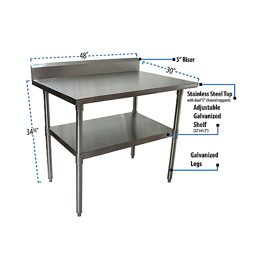 BK Resources Stainless Steel 5" Riser Top Tables, 48w x 30d x 39.75h, Silver, 2/Pallet (2VTR54830)