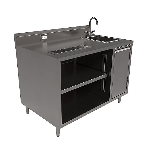 BK Resources Stainless Steel Beverage Table with Right Sink, Rectangular, 30" x 48" x 41.5", Silver Top, Silver Base/Legs (BEVT3048R)