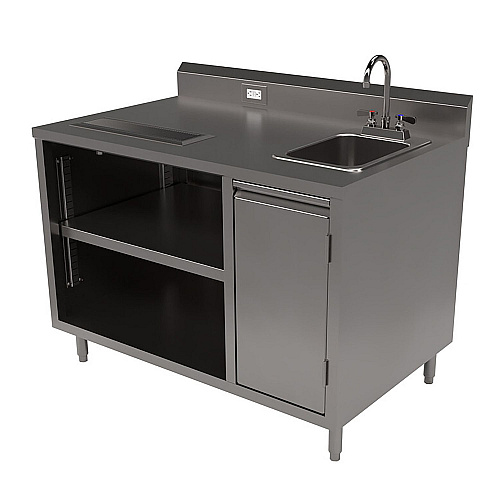 BK Resources Stainless Steel Beverage Table with Right Sink, Rectangular, 30" x 48" x 41.5", Silver Top, Silver Base/Legs (BEVT3048R)
