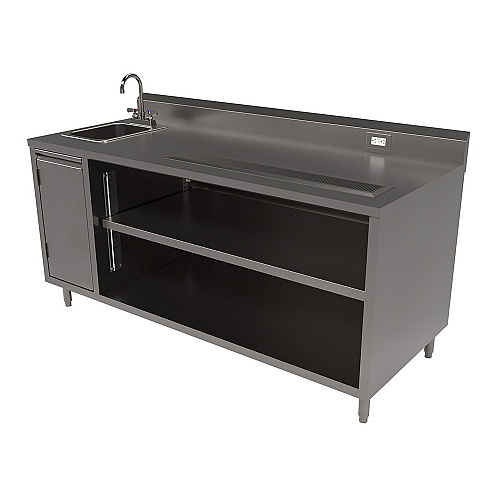 BK Resources Stainless Steel Beverage Table with Left Sink, Rectangular, 30" x 72" x 41.5", Silver Top, Silver Base/Legs (BEVT3072L)