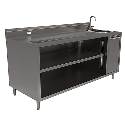 BK Resources Stainless Steel Beverage Table with Right Sink, Rectangular, 30" x 72" x 41.5", Silver Top, Silver Base/Legs (BEVT3072R)