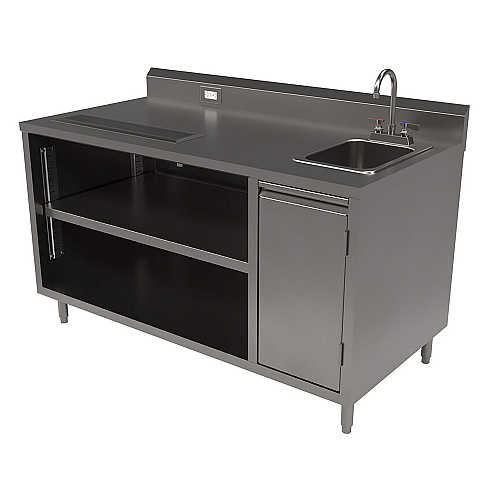 BK Resources Stainless Steel Beverage Table with Right Sink, Rectangular, 30" x 60" x 41.5", Silver Top, Silver Base/Legs (BEVT3060R)