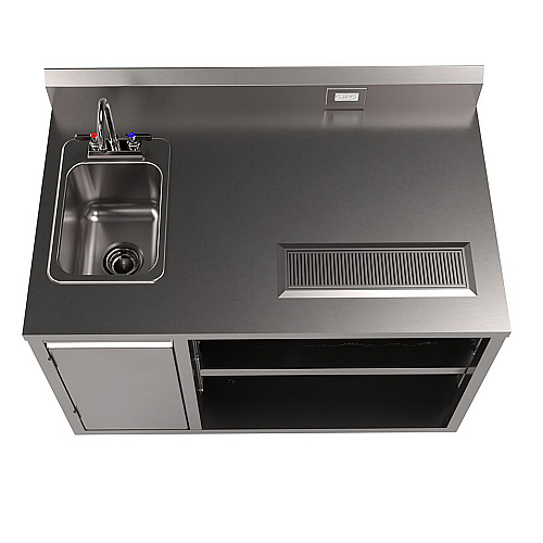 BK Resources Stainless Steel Beverage Table with Left Sink, Rectangular, 30" x 48" x 41.5", Silver Top, Silver Base/Legs (BEVT3048L)