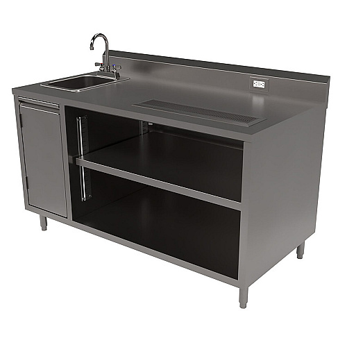 BK Resources Stainless Steel Beverage Table with Left Sink, Rectangular, 30" x 60" x 41.5", Silver Top, Silver Base/Legs (BEVT3060L)
