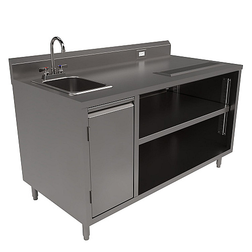 BK Resources Stainless Steel Beverage Table with Left Sink, Rectangular, 30" x 60" x 41.5", Silver Top, Silver Base/Legs (BEVT3060L)