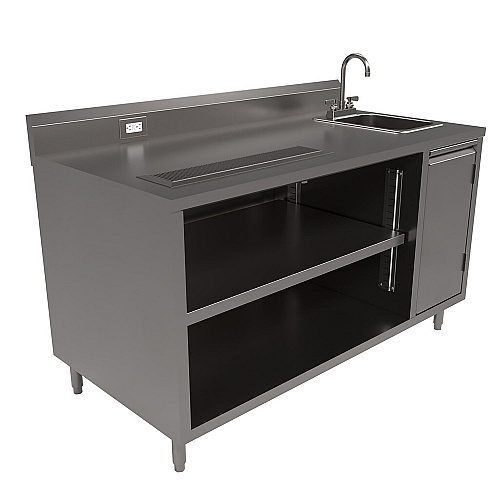 BK Resources Stainless Steel Beverage Table with Right Sink, Rectangular, 30" x 60" x 41.5", Silver Top, Silver Base/Legs (BEVT3060R)