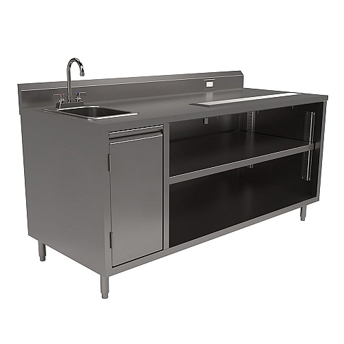 BK Resources Stainless Steel Beverage Table with Left Sink, Rectangular, 30" x 72" x 41.5", Silver Top, Silver Base/Legs (BEVT3072L)