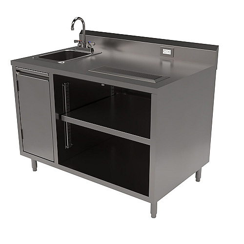 BK Resources Stainless Steel Beverage Table with Left Sink, Rectangular, 30" x 48" x 41.5", Silver Top, Silver Base/Legs (BEVT3048L)