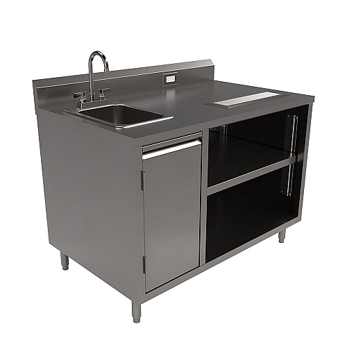BK Resources Stainless Steel Beverage Table with Left Sink, Rectangular, 30" x 48" x 41.5", Silver Top, Silver Base/Legs (BEVT3048L)