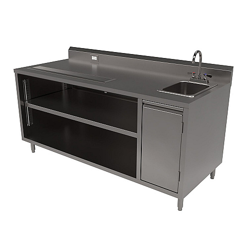 BK Resources Stainless Steel Beverage Table with Right Sink, Rectangular, 30" x 72" x 41.5", Silver Top, Silver Base/Legs (BEVT3072R)