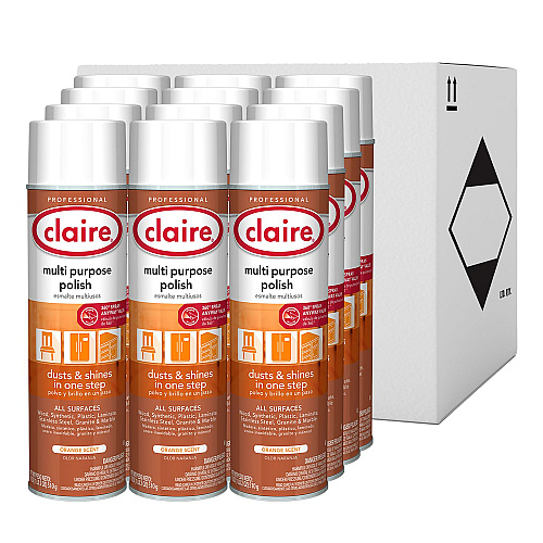 Claire Multi Purpose Polish, Citrus Scent, 18 oz Aerosol Spray, 12/Carton (814)
