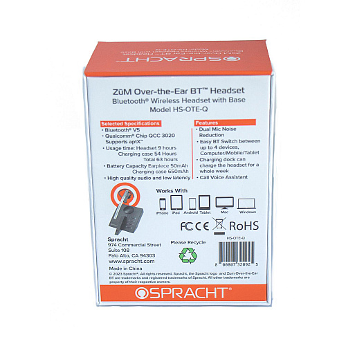 Spracht ZuM Monaural Over-The-Ear Bluetooth Headset (HSOTEQ)