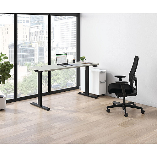 HON Coordinate Height Adjustable Desk Bundle 2-Stage, 58" x 22" x 27.75" to 47", Silver MeshBlack (HAT2SMBK2258)