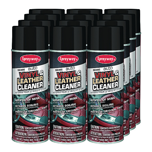 Sprayway Vinyl and Leather Cleaner, Leather Scent, 15 oz Aerosol Spray, 12/Carton (990)