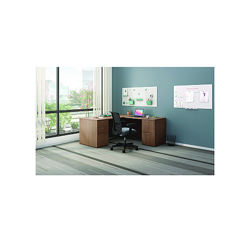 HON Mod L-Station Double Pedestal Desk Bundle, 66" x 72" x 29", Sepia Walnut (MOD074)