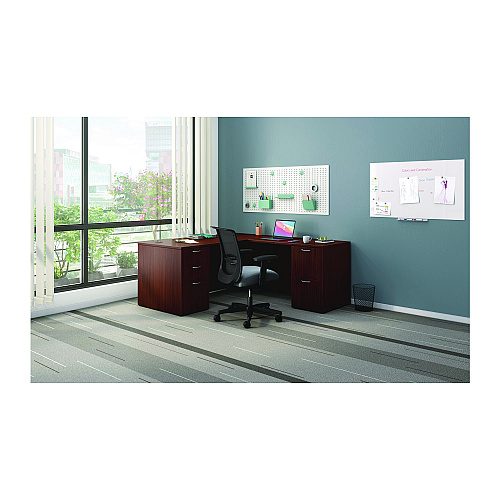 HON Mod L-Station Double Pedestal Desk Bundle, 66" x 72" x 29", Traditional Mahogany (MOD073)