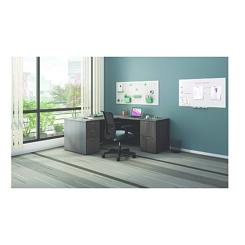HON Mod L-Station Double Pedestal Desk Bundle, 66" x 72" x 29", Slate Teak (MOD072)