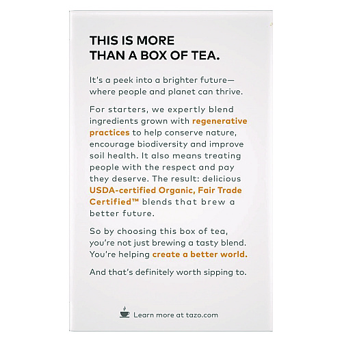 Tazo Tea Bags, Organic Chai, 16/Box, 6 Boxes/Carton (00305)