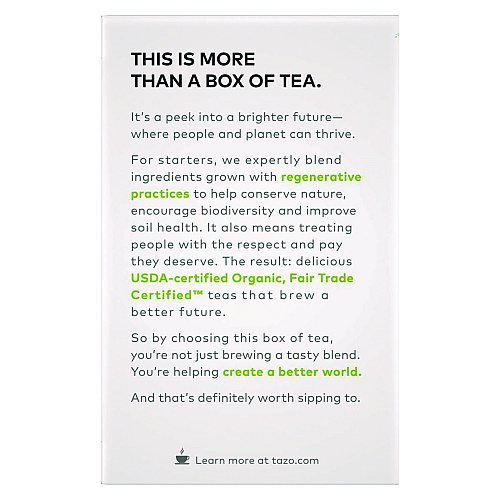 Tazo Tea Bags, Organic Zen, 16/Box, 6 Boxes/Carton (00309)