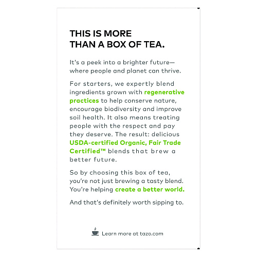 Tazo Tea Bags, Organic Green Ginger, 16/Box, 6 Boxes/Carton (00356)