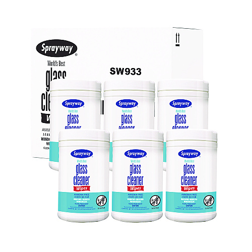 Sprayway Glass Cleaner Wipes, 1-Ply, 10 x 12, White, 6/Carton (933)