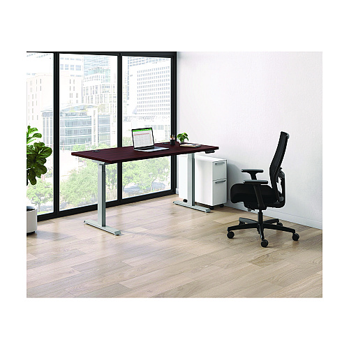 HON Mod Height Adjustable Desk Bundle, 60" x 30" x 27.5" to 47.75", Slate Teak/Silver (MOD051)