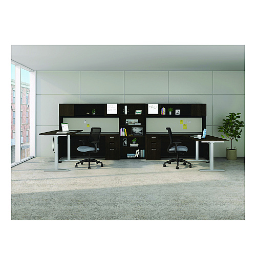 HON Mod Height Adjustable Desk Bundle, 60" x 30" x 27.5" to 46.75", Java Oak/Silver (MOD056)