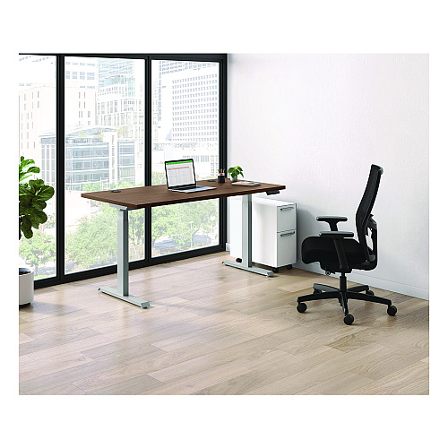 HON Mod Height Adjustable Desk Bundle, 60" x 30" x 27.5" to 47.75", Sepia Walnut/Silver (MOD053)