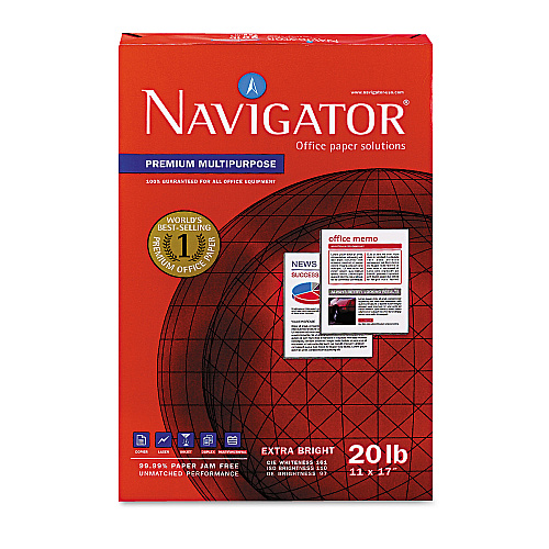 Navigator Premium Multipurpose Copy Paper, 97 Bright, 20 lb Bond Weight, 11 x 17, White, 500 Sheets/Ream, 5 Reams/Carton (NMP1720)