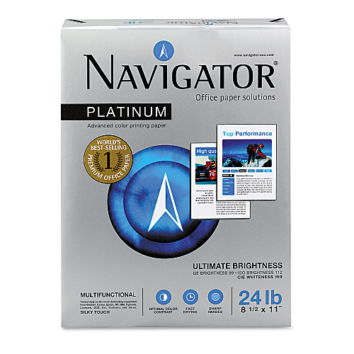Navigator Platinum Paper, 99 Bright, 24 lb Bond Weight, 8.5 x 11, White, 500 Sheets/Ream, 5 Reams/Carton (NPL11245R)