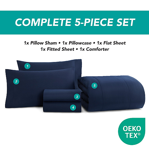Family Essentials Bed In Bag 5pc Set - Twin - Navy - Case Of 6 Sets (BIAB-TW-NV)