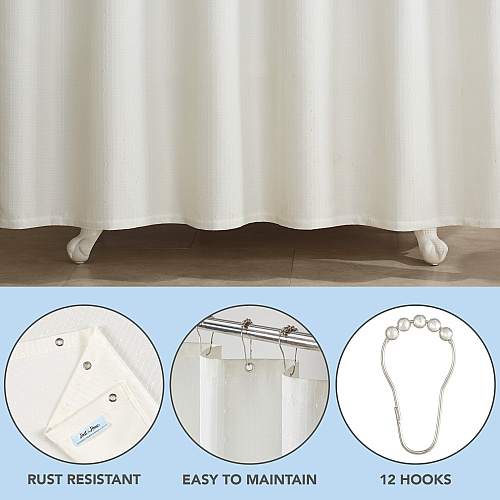 Host & Home Poly Shower Curtain Set 72x72 Raindrop Bright White - 1 Set (P-SCSET-7272-WH)