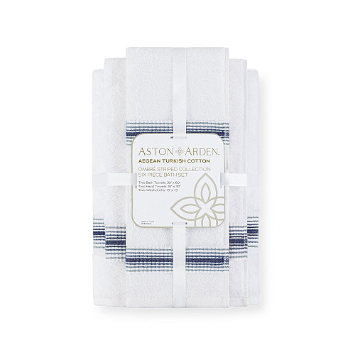 Aston & Arden Turkish Striped 6pc Towel Set Crystal Blue - 1 Set (PNP-BST-STT-CYT)